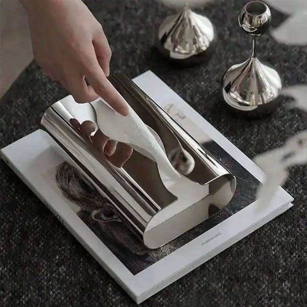 Nordic Stainless Case Mirror Holder Silvery Napkin Desktop Tissue Box Table Decoration Kitchen Accessories 26L0603