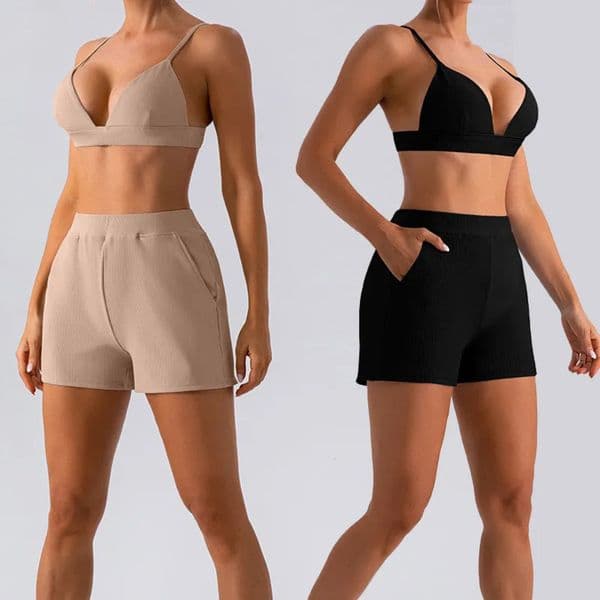 2026 Gym Clothe Set Gym Clothe Set Womens workout set Yoga Bras New Trendy Sports Bra Ribbed Workout Shorts Casual Running Sexy Fitness Tank Top Breathable Pock
