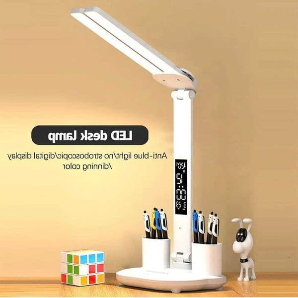 Dimmable LED180 Rechargeable Clock Table Lamp Rotating Foldable Desktop Reading Night Light Eye Protection New USB M260603
