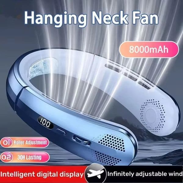 2026 8000mAh Air Cooler USB Hanging Neck Fan Portable Bladeless Mini Rechargeable Mute LED Digital Display Electric Fans 260530