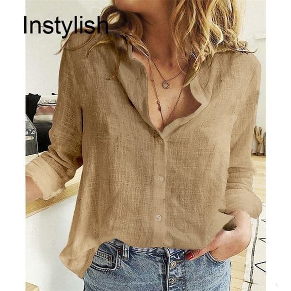 Women Casual Long Sleeve Cotton Linen Loose Shirt Elegant Solid Harajuku Lapel Blouse Vintage Oversize Tops Y2K Streetwear Tunic 260507ww