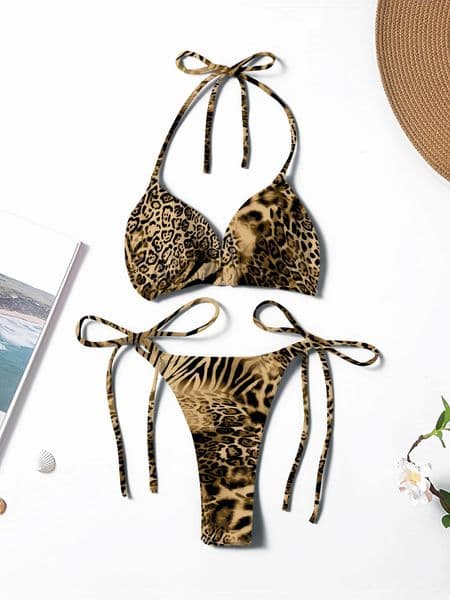 Printed -Selling Sexy and Fashionable Lace-Up Halter Neck Women's Two-Piece Bikini Swimsuit 260602