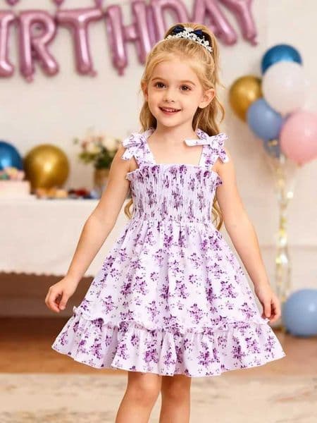 Floral Print Children Girl Dress Summer Elegant Sling Princess Dresses Kids Beach Sundress Casual Cotton Baby Girl Clothing L2606027FPI