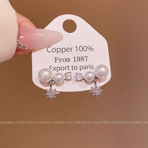 Designer Jewelry Luxury Jewelry Forest-Style Sweet And Elegant Star-Shaped Flower Pearl Light Luxury Niche Commuter Versatile Stylish Stud Earrings, In