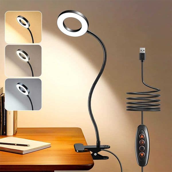 Desk Lamp Bed Reading Dimmable 3 Modes 10 Dimming Levels USB Clamp Lamps 360 Flexible Book Clip M260603