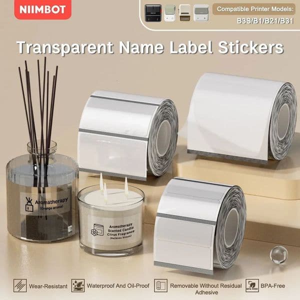 NIIMBOT B21/B1/B3s Transparent Label Printing Paper Name Sticker Waterproof Circle/square Thermal Label paper 260530