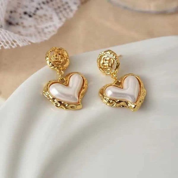 French New pleated fashion flower heart earrings retro imitation pearl luxury accories women earrings jewelry wedding jewelry X260603
