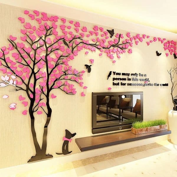 3D Acrylic Tree Wall Stickers Self Adhesive Home Background Decoration Bedroom Living Room Nursery Removable Peel And Stick 260601