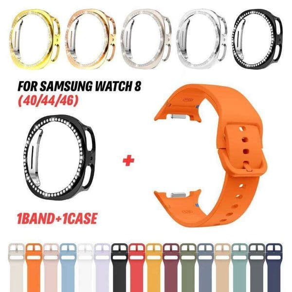 2pcs & Case for Samsung Watch8 Flat Stitch Color Buckle Strap Semi-Enclosed Hollow Breathable Protector Anti-Sweat