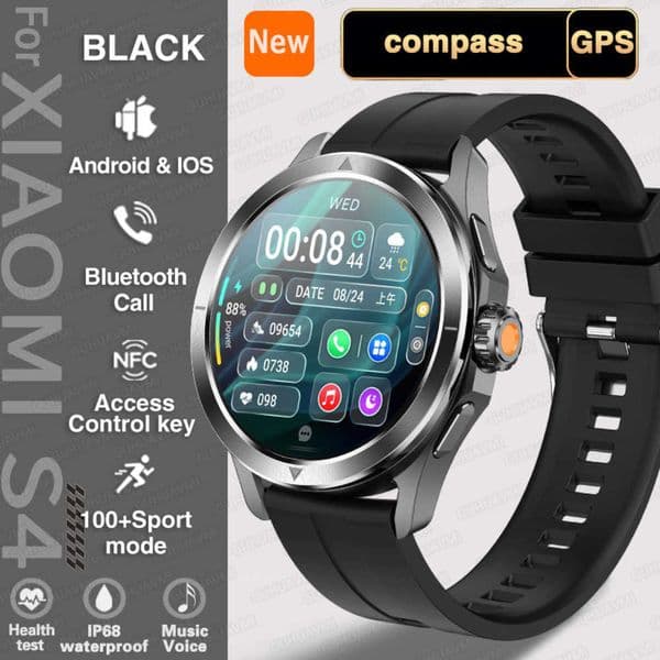 Ultra New For Smart S4 Watch Men AMOLED Outdoor Sports NFC GPS Compass Heart rate Waterproof Call Smartwatches Y260603