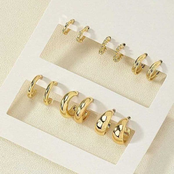 Zirconia 6Pcs/set Stainless Steel Crystal Hoop Earring for Women Metal Circle Geometric Cartilage Piercing Earrings Set JewelryT260603