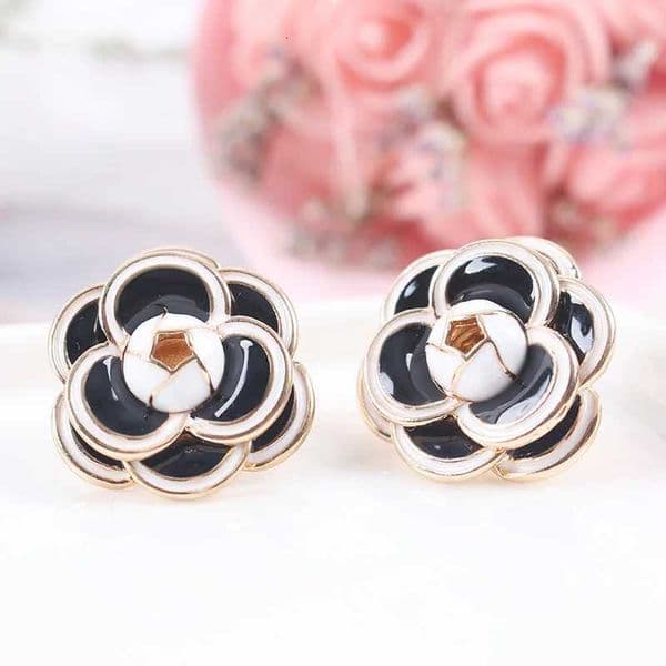 Black Trendy Camellia stud earring White Rose Flower Earrings for women party jewelryT260603