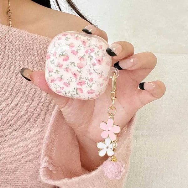 Simple Flower Pattern Silk Ribbon Pendant Suitable Girls Wireless Silicone Earphone Case for Galaxy Buds FE Live 2 ProT260602