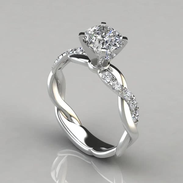 and Elegant Princess-cut diamond ring with twisted braid and modern n 260526