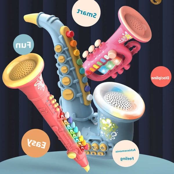 Baby Musical Toy with 4 Playing Ways Saxophone Clarinet Toys Electric Flashing Music Instrument Early Educational Toys for Kids L260603