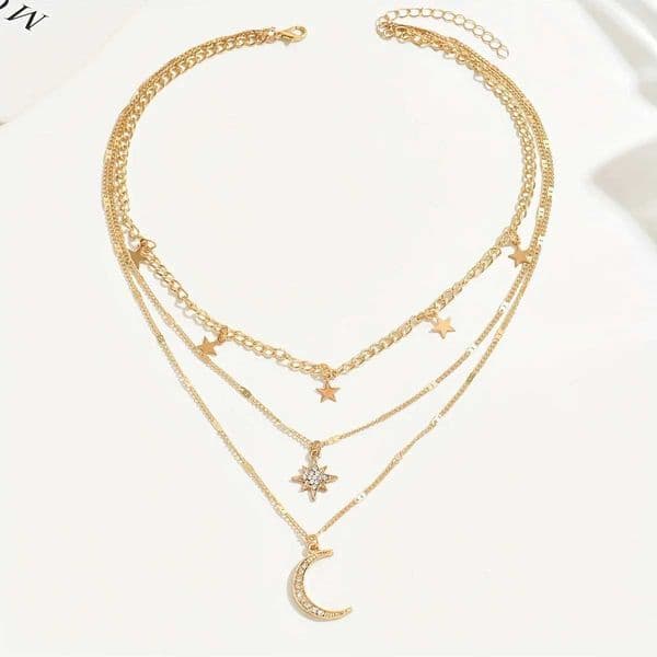 and Exquisite star moon theme womens multi-layer rhinestone necklace Z260603