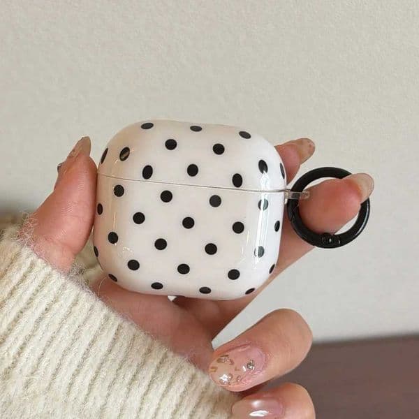 Korea Simple Style Cute Black Polka Dots White Silicone Earphone Case for 1 2 3 4 Pro 3 2 Soft Cover With KeychainT260602