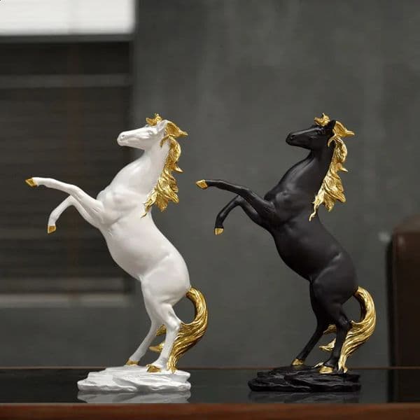 Luxury Designer Decor Gold White Black Resin Statue Home Decor Craft Decorations For Office Bedroom gift set Living Room Horse Sculpture Decoration Home 6