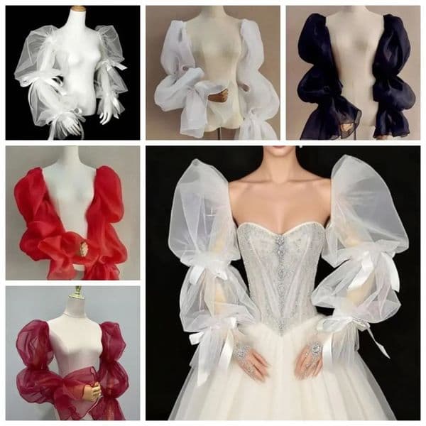 Elegant Puff Wedding Arm Sleeves Evening Dress Decor Bowknot Bride Detachable Sleeves Ruffles Sweet Fairy Sleeves Long Gloves 260603