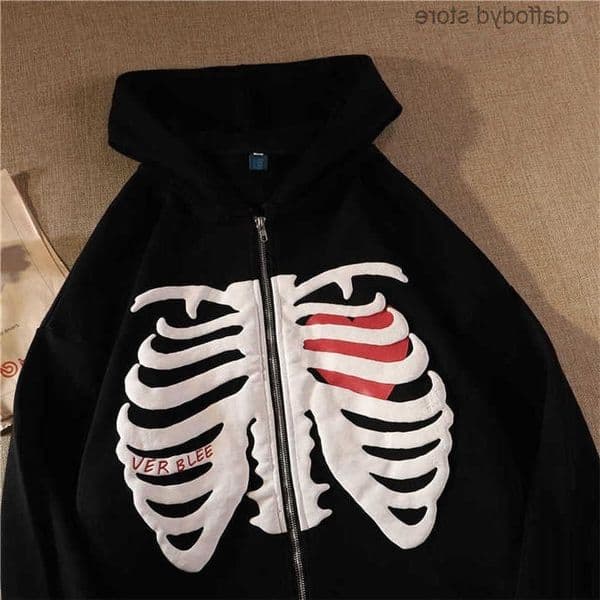 Hoodies Sweatshirts Womens Y2K Skeleton Women Vrouwen Gothic Zwart Zip Oversized Sweatshirt Dames Retro Harajuku Capuchon Strtwear S260603