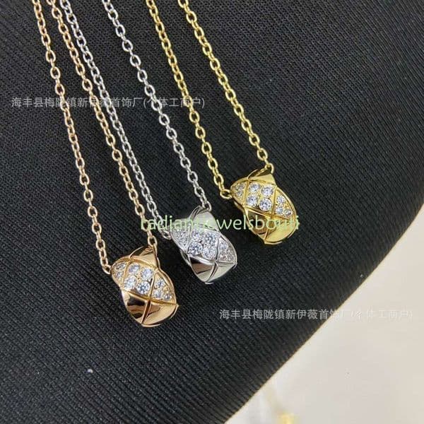 Channels CC Necklace Designer For Women Cross Border Foreign Gold Diagonal Diamond Encrusted Gold Bead Necklace Diamond Studded Clavicle Chain
