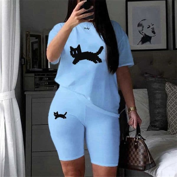 Popular 2026 Womens Tracksuit Printing Casual 2 Pcs Set Sports Jogging Woman Clothing Quty T-shirt Shorts Outfits Summer Wear D260603