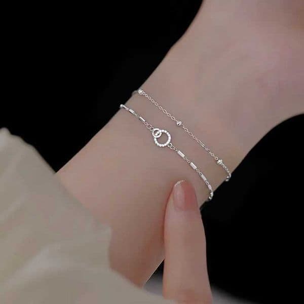 925 Sterling Silver Double Layered Interlocking With Sparkling Zirconia For Womens Fashionable Jewelry Gift M260603