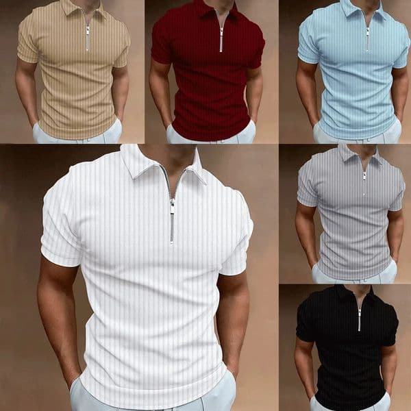Short Sleeve Summer Europe And The United States Polo Shirt Men's Zipper Striped Short Sleeve Polo Shirt 260603