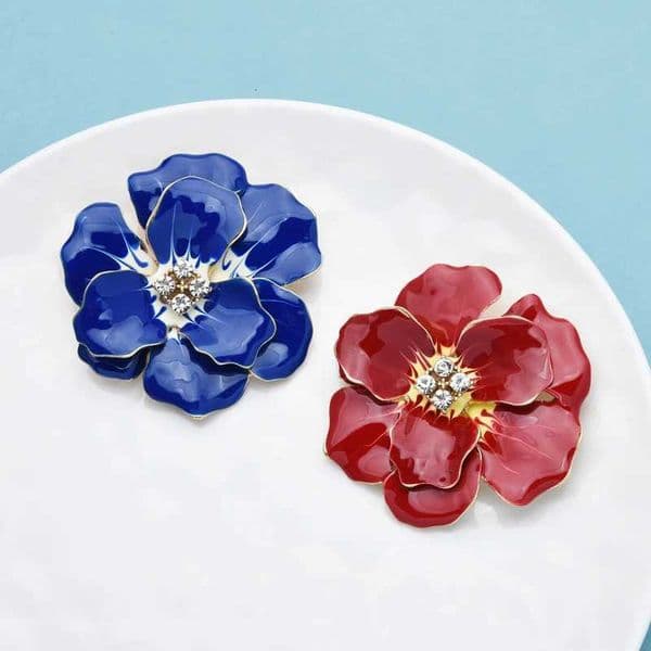 Blue Gift Wulibaby Jewelry Pin Big Brooch Enamel Metal Flower Badge Rose Badge X260603