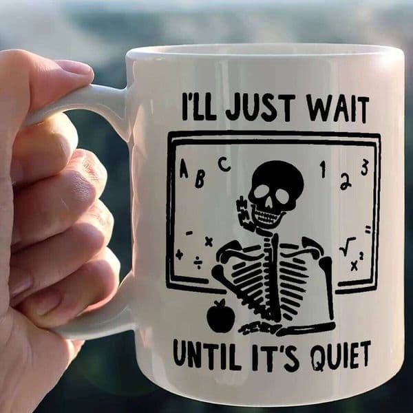1 One, I Will Wait until the Quiet Teacher Ceramic Coffee Cup Double-Sided Design, Cold and Hot Drinks White Tea Cup, Desk 26L0603