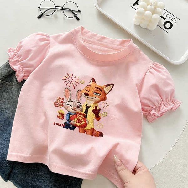 Summer new model girls bubble sleeve top cute and print short-sleeve style for toddlers and young children L260521L1Z3