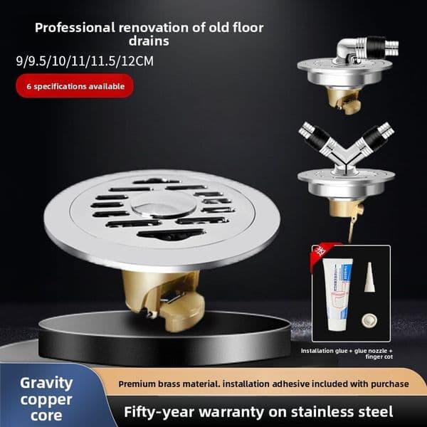 Shengyajie Round Floor Drain With Solid Brass Gravity Core, Drain Retrofit Drain For Bathroom & Washing Machine Dual Use, 9-10cm Optional Size