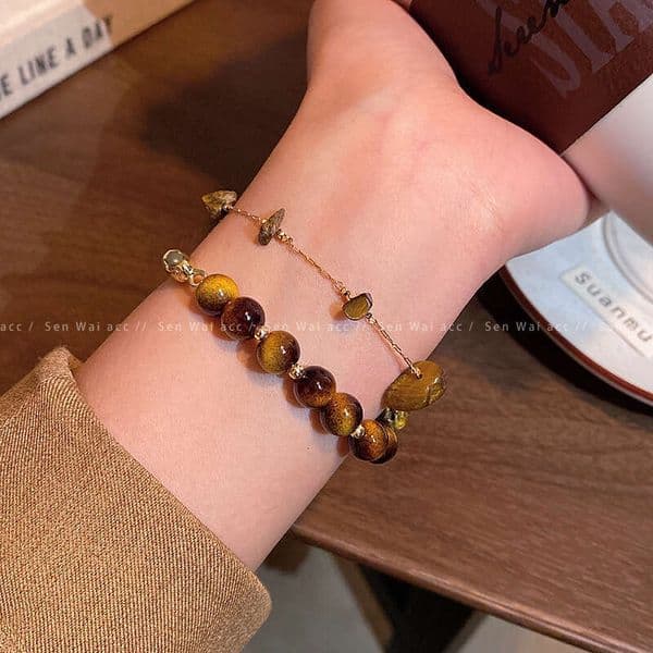 Designer Jewelry Luxury Jewelry Maillard Tiger Eye Stone Beaded Bracelet For Women, High-End Luxury Niche Design Bracelet, 2026 New Model, Layered Wearing Jewelry