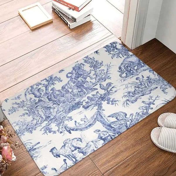 Navy Blue Toile De Jouy Doormat Non-Slip Bathroom Kitchen Mat Garden Garage Door Floor Entrance Carpet Rug C260603