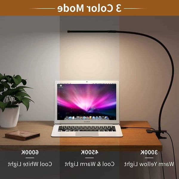 Lamp 10W LED Desk with Clamp Dimmable Clip on Reading Light 10 Brightness Level 3 Lighting Modes Flexible Study Table Lamp USB M260603
