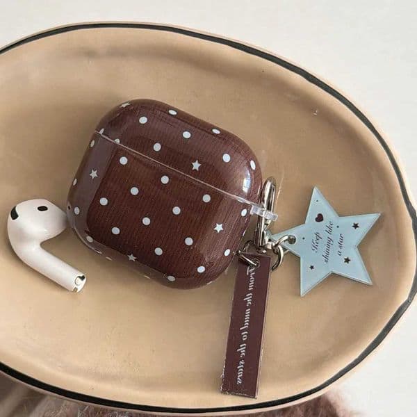 Korean Cute Brown Blue Polka Dot Earphone Case For Pro 2 3 4 Cover Star Pendant Case for Airpod Pro3 Headset FundaT260602