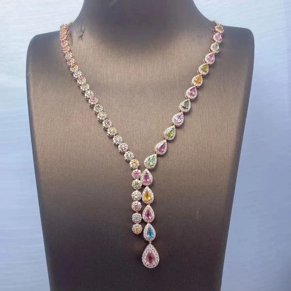 y Silver Color Rainbow Colorful Cubic Zirconia Necklace for Women Multicolor Wedding Necklace Vintage Evening Party Jewelry 260601