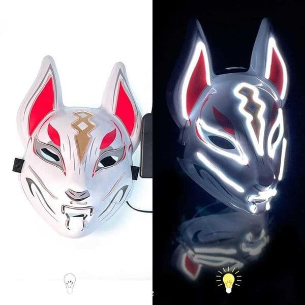 Quty High PVC Japanese Fox Mask Full Face Durable Halloween Costume Mask Reusable Luminous LED Mask L2606030FJF