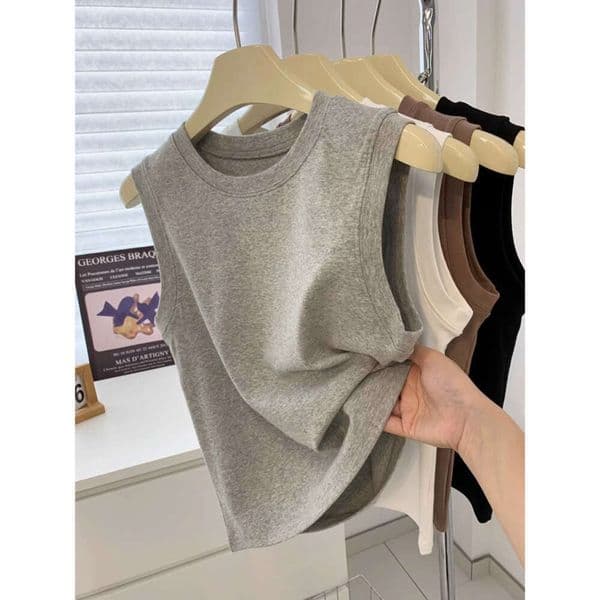 Cross-Border American-Style Minimalist Solid Color Tank Top For Women, Summer Korean Version, Versatile Slim-Fit Outerwear Sports Top A8e
