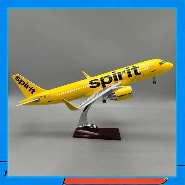 47cm Spirit Airlines A320 Aircraft Model Static Simulation Civil Airplane With Led Lights Wheels Aviation Desktop Ornament Col L2606032EVL