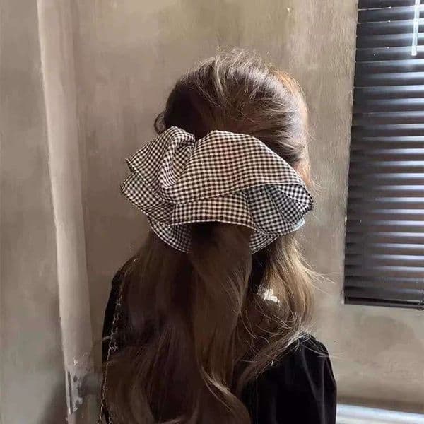 Designer Jewelry Luxury Jewelry French Oversized Plaid Skirt Hem For Women, Elegant Low Ponytail Tie, Lazy Style Fat Scrunchie Hair Rope