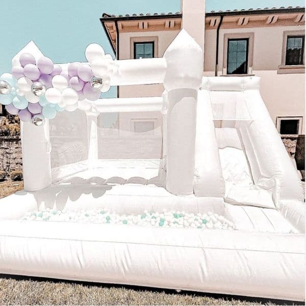 Free delivery PVC jumper Inflatable Wedding White Bounce Castle With slide Jumping Bed Bouncy castle pink bouncer House for fun toys