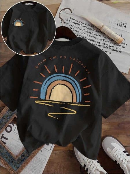 T Sunshine On My Mind Shirt Funny Retro Sun Graphic Unisex Harajuku Aesthetic Vintage Loose Short Sleeve Summer Tops Tee M260603