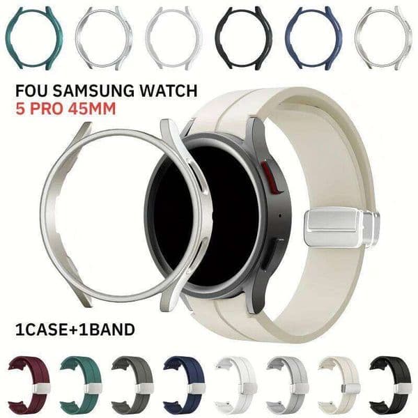 Band 5 Pro Folding Buckle Magnetic Strap for Samsung Galaxy Watch 5Pro 45mm Semi-Case Protective Cover