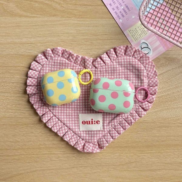 Fashion Simple Big Pink Blue Dots Polka Point Pattern Glossy Earphone Case with Ring Cover for 1 2 3 4 Pro 2 Pro 3T260602