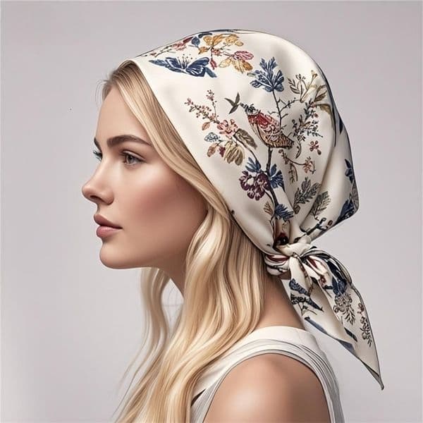 70cm Leaf Pattern Silk Scarf for Women Simulated Fresh and Versatile Headwear Bag Clothing Accessories Square w260530