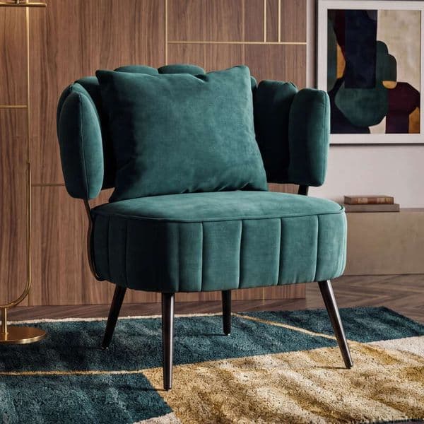 Decorative armchair with a spring seat cushion and slipcover, Chenille living room tub chair, comfortable modern sofa armchair, ideal for reading in small