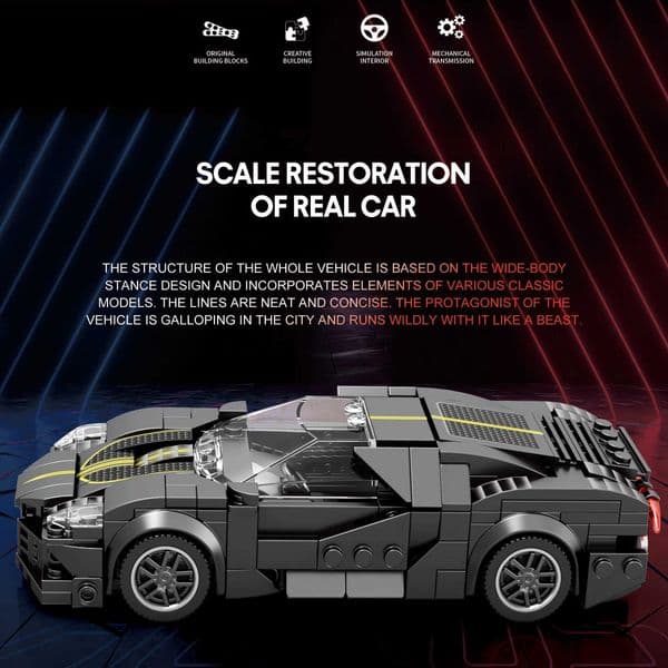 Reobrix Black Supercar Building Blocks Set Bugatti La Voiture Noire Model Car Collectible Toy for Kids Adults Ideal Gift C260603