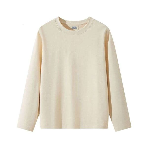 Japanese Style Washed 320G Heavy Carbon Brushed Long Sleeve Pure White Cotton Long Sleeve Unisex Couple Style Thick Simple D11