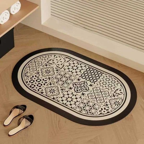 VIKAMA Vintage Pattern Oval Bathroom Mat Water Absorbent Quick Drying Non Slip Rug For Home Entryway And Washroom Floor Mat C260603